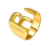 Anello unisex placcato in oro 18K con grande lettera dell'alfabeto per iniziale del nome, dalla A alla Z, regolabile e Rame, colore: R, cod. LR8612K-UK