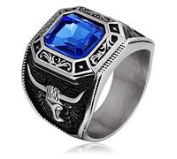 Anello Uomo Blu, Men Ring Acciaio Inossidabile Taglia 27 Anello Solitario con Motivo Toro Idee Regalo Uomo