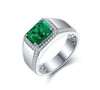 Anello Uomo Elegante Anello Argento Sterling 925 Smeraldo Creato Sigillo con Smeraldo Creato Misurare 10 Moda per Uomini San Valentino Gioielli