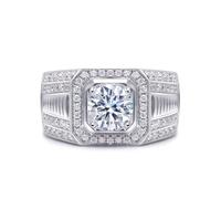 Anello Uomo Vintage, Anello Fede Nuziale Uomo con Moissanite Rotonda da 2 Carati Oro Bianco 14K Taglia 11