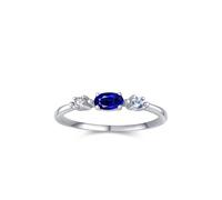 Anello vintage, anello da donna semplice, 4 rapporti con zaffiro da laboratorio ovale da 0,3 carati e topazio moissanite rotonda in oro bianco 9 K, misura 49 (15,6)