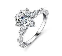 Anello vintage, da matrimonio, 6 pezzi, rotondo, con moissanite 3 carati, in argento bianco 14 carati, misura 60 (19,1)