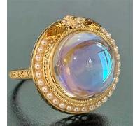 Anello vintage floreale da donna alla moda per feste | Bordo della lunetta con perle finte, dettaglio intagliato floreale vintage, gambo inciso, per feste retrò