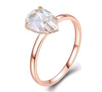 Anello western, anelli solitario a goccia con moissanite, regalo da donna, J 1/2, Oro rosa 14 carati, Moissanite