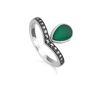 Anello Wishbone In Chalcedon E Marcasite Ispirato All'Art Deco