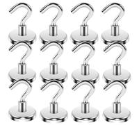 Anelueeoo 12 Pezzi Ganci Magnetici 32mm, Gancio Magnetico Magneti al Neodimio Con Gancio Con Occhielli Rotondi Ganci MagneticiPer Frigorifero Da Cucina, Campeggio, Soffitto, Griglia, Ufficio