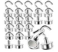 Anelueeoo 20 Pezzi Ganci Magnetici 20mm, Gancio Magnetico Magneti al Neodimio Con Gancio Con Occhielli Rotondi Ganci MagneticiPer Frigorifero Da Cucina, Campeggio, Soffitto, Griglia, Ufficio
