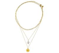 ANELY Collana layering con ciondolo a medaglione e pendente perle gioielli moda in acciaio inossidabile, Taglia:One Size, Colore:Oro