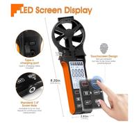 Anemometro, Anemometro portatile, misuratore di velocità del vento CFM, velocità del flusso d'aria del vento rotante HVAC, volume del vento