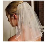 Aneneiceera Velo da sposa corto a 1 livello, velo da sposa con perle e pettine, velo da sposa corto lungo fino alle spalle, per feste di addio al nubilato (stile A)