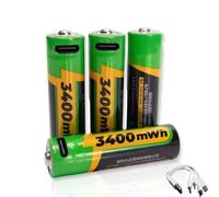 Anern Batterie al litio ricaricabili AA da 1,5V USB ricaricabili agli ioni di litio AA 3400mAh con cavo di ricarica 4 in 1 di tipo C, ricarica rapida, carica 1500 volte di ciclo (4 pezzi)