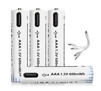 Anern Batterie al litio ricaricabili AAA da 1,5V USB ricaricabili agli ioni di litio AAA 3400mAh con cavo di ricarica 4 in 1 di tipo C, ricarica rapida, carica 1500 volte di ciclo (4 pezzi)