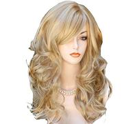 AneShe Wig Women's 2 Tons Blonde Mixed Big Wave Synthetic Hair Long Wavy Curly Hair Wigs (Golden/Blonde)