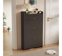 Aneutr Scarpiera stretta con 3 alette e 2 cassetti, scarpiera stretta, alta, moderna, ripiani regolabili per corridoi, ingresso (nero, 77,1 x 24,2 x 133,5 cm)