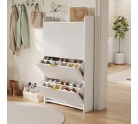 Aneutr Scarpiera stretta con 3 alette e 2 cassetti, scarpiera stretta, alta, moderna, ripiani regolabili per corridoi, ingresso (bianco, 77,1 x 24,2 x 133,5 cm)