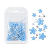 Anevous 1 confezione di unghie floreali, perline di vetro, petali di cinque fogli, acrilico 3D per unghie, accessori per nail art, decorazione fai da te, circa 200 fiori, perla d'argento blu