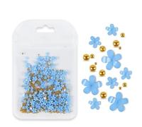 Anevous 1 confezione di unghie floreali, perline di vetro, petali di cinque fogli, acrilico 3D per unghie, accessori per nail art, decorazione fai da te, circa 200 fiori, perla in oro blu