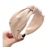 Anevous 1 fascia per capelli da donna, ampia fascia annodata in stile boho, fascia elastica per capelli, con perle, accessorio per donne, colore beige