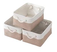 Anevous Scatola portaoggetti pieghevole in tessuto, 31 x 21 x 13 cm, con corda di cotone, per giocattoli, scaffali, vestiti, guardaroba, bianco kaki