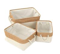 Anevous Scatola portaoggetti pieghevole in tessuto, 36 x 26 x 16 cm, con corda di cotone, per giocattoli, scaffali, vestiti, guardaroba, beige
