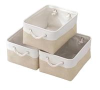 Anevous Scatola portaoggetti pieghevole in tessuto, 41 x 32 x 20 cm, con corda di cotone, per giocattoli, scaffali, vestiti, guardaroba, bianco kaki
