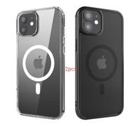ANEWSIR Cover Magnetica Per iPhone 12/12 Pro 2 Pezzi (Trasparente + Opaca Nero), Compatibile con Magsafe, Protezione Antiurto, Custodia per iPhone 12 6.1 pollici.
