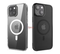 ANEWSIR Cover Magnetica Per iPhone 15 2 Pezzi (Trasparente + Opaca Nero), Compatibile con Magsafe, Protezione Antiurto, Custodia per iPhone 15 6.1 pollici.