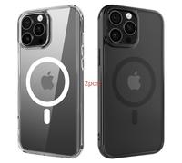 ANEWSIR Cover Magnetica Per iPhone 15 Pro Max 2 Pezzi (Trasparente + Opaca Nero), Compatibile con Magsafe, Protezione Antiurto, Custodia per iPhone 15 Pro Max 6.7 pollici.