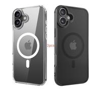 ANEWSIR Cover Magnetica Per iPhone 16 2 Pezzi (Trasparente + Opaca Nero), Compatibile con Magsafe, Protezione Antiurto, Custodia per iPhone 16 6.1 pollici.