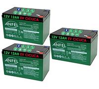 ANFEL Kit 3 BATTERIE al Piombo Ricaricabile 12V 36V 12AH CICLICA Uso CICLICO Bici Biciclette ELETTRICHE MONOPATTINI Quad ELETTRICI ELETTRICA CONNETTORI Forcella F2 Deep Cycle 6-DZM-12 6DZM12