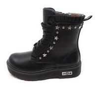 Anfibio Cult T-388 Stivali Combat,Pelle Nera con Borchie a Stella,Suola ergonomica,Lacci e pratica Zip Laterale (Nero, Sistema Taglie Calzature EU, Adolescente, Numero, Media, 36)