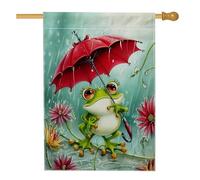 Anfibio primaverile estivo con ombrello bandiera da giardino, verde e rosso, grazioso striscione decorativo da giardino, bandiera da cortile in iuta su entrambi i lati, per decorazione esterna del