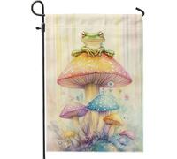 Anfibio su funghi colorati bandiera da giardino, fantasiosa decorazione della natura primavera estate all'aperto bandiere da cortile, bella decorazione artistica su entrambi i lati, 30,5 x 45,7 cm