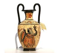 Anfora greca, in ceramica, dipinta con immagine della dea Atena e del dio Zeus