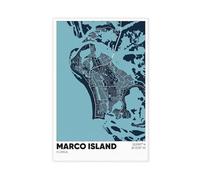 ANFOTCM Marco Island Map, Florida, FL, decorazione da parete vintage famosa per soggiorno, opere d'arte classiche, decorazione per la casa, 40 x 60 cm