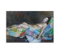 ANFOTCM Pauline Plummer (b.1933) - 20th Century Oil, The Patchwork Quilt Originale Vintage Antica Opera d'arte su tela Poster da parete per camera da letto, ufficio, camera da letto, cucina, regalo