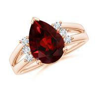 ANGARA Anello Con Granato Goccia 3,67 Ct Con Accenti Triple Diamanti In Oro 14K