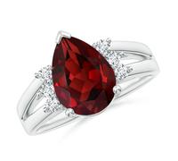 ANGARA Anello Con Granato Goccia 3,67 Ct Con Accenti Triple Diamanti In Oro 14K