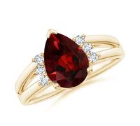 ANGARA Anello Pietra Granato Pear 2,23 Ct con Accenti Triple Diamanti in Oro 14K
