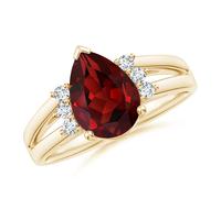 ANGARA Anello Pietra Granato Pear 2,23 Ct con Accenti Triple Diamanti in Oro 14K