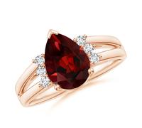 ANGARA Anello Pietra Granato Pear 2,23 Ct con Accenti Triple Diamanti in Oro 14K