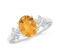 ANGARA Anello Solitario Incrociato con Opale Fuoco e Diamante in Argento 9x7mm
