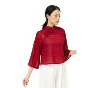 Angcoco Girocollo Tradizionale Cinese da Donna 3/4 Maniche in Chiffon Blusa Top