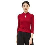 Angcoco T Shirt da Donna Cheongsam Style 3/4 Sleeve Stretch Slim Fit Tops