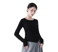 Angcoco Tondo Collo Lungo Manica Lunga Increspato Vita Slim Top Camicie per la Pratica di Danza