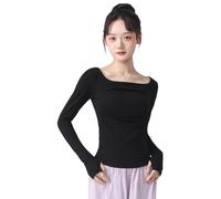 Angcoco Women's Elegant Square Neck Long Sleeved Tops with Thumb-Hole