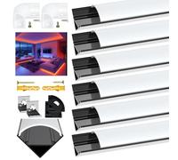 Angdarun Profili LED in alluminio nero, 6 confezioni da 1 m, a forma di V, diffusori LED con tappi terminali (bianco + nero V Form 6 stück)