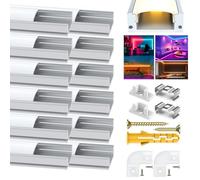 Angdarun Profilo a LED, 12 pezzix1 m, profilo a forma di U, in alluminio, con canale LED, connettori angolari, clip di fissaggio in metallo per strisce LED (1-12 mm)