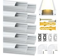 Angdarun Profilo LED, 10 x 1 m, Profilo in Alluminio a Forma di U per Canale/Guida LED, Con Copertura Bianco Latte e Materiale di Montaggio per Strisce
