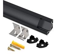 Angdarun Profilo LED in Alluminio, Binario Led 45 gradi 10x1 metro a V per Striscia LED, Con Coperchio di Diffusore Nero per Striscia LED, Con le Puntali e i Clip di Fissaggio in Metallo